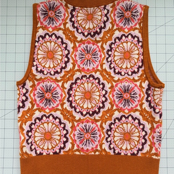 Maeve V-Neck Sweater Vest - Orange and Pink Floral - Picture 2 of 2